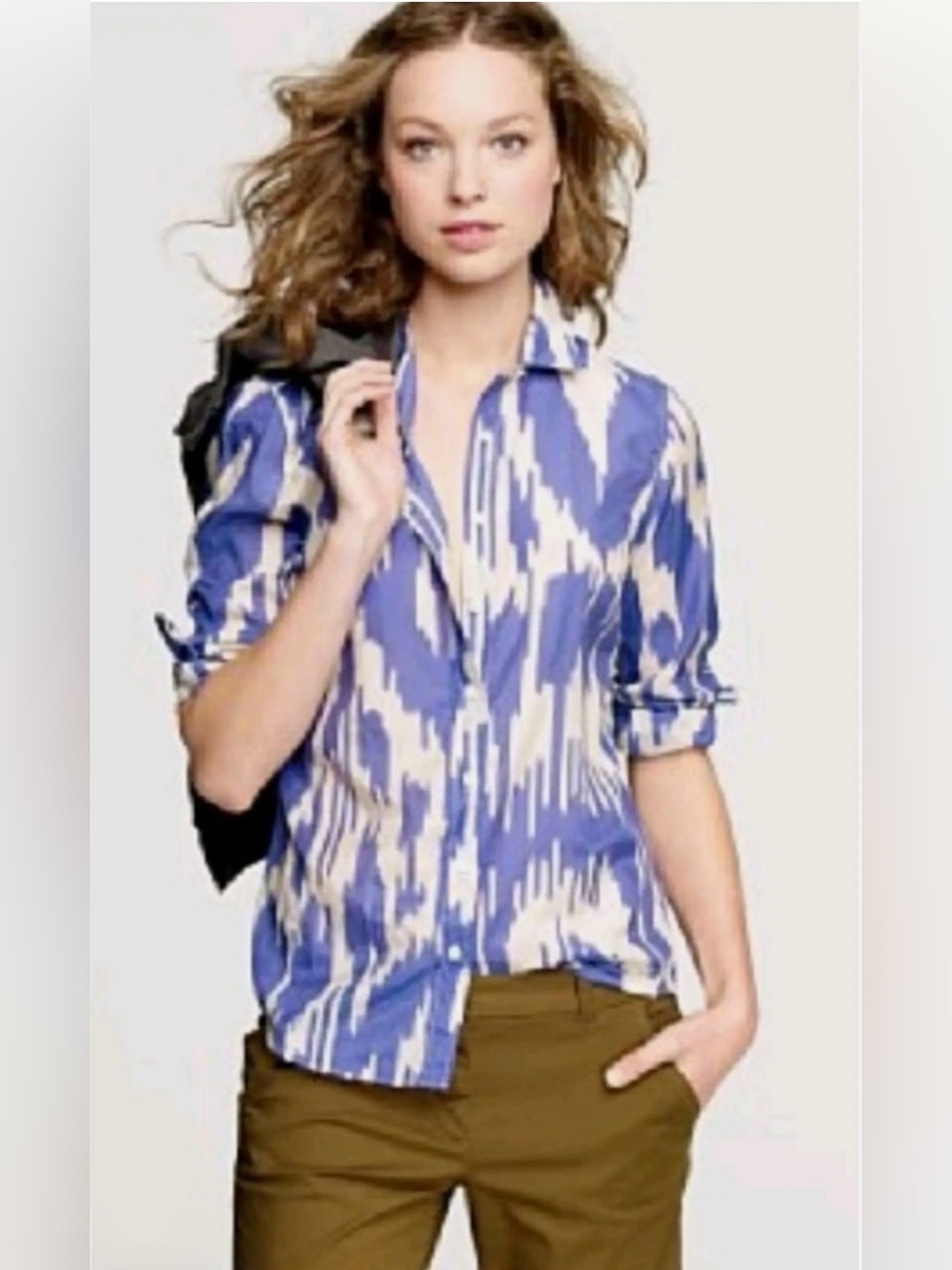 Vtg J. Crew The Perfect Shirt Ikat Print Button Down Shirt size 10
